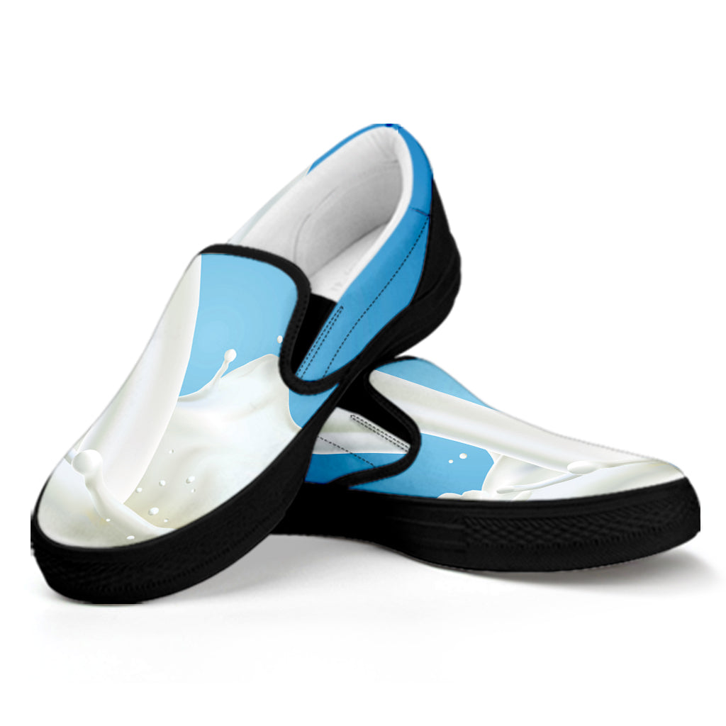 Milk Splash Print Black Slip On Shoes