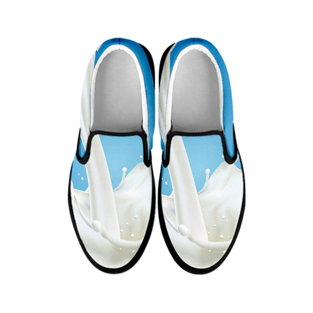 Milk Splash Print Black Slip On Shoes