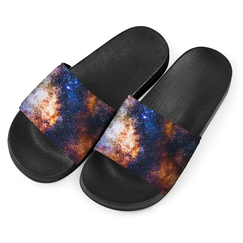 Milky Way Universe Galaxy Space Print Black Slide Sandals