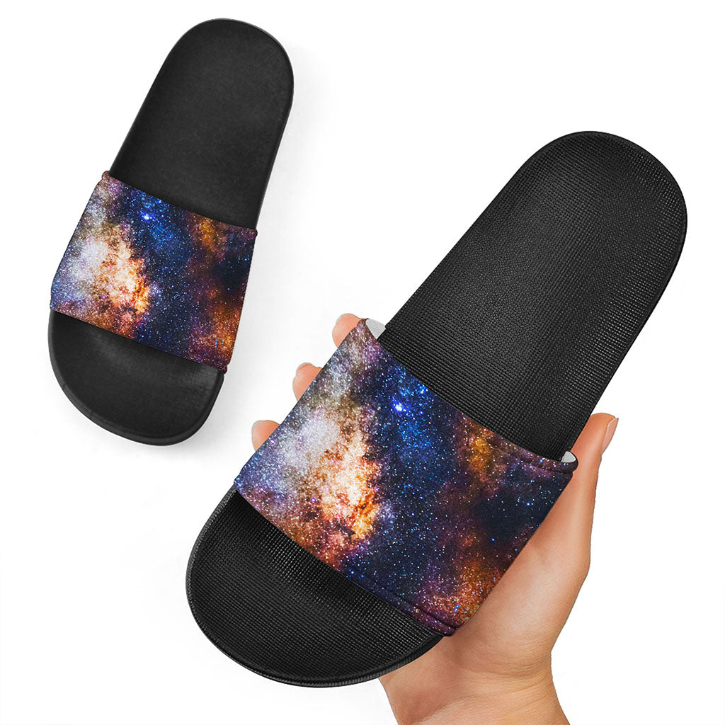 Milky Way Universe Galaxy Space Print Black Slide Sandals