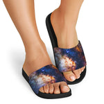 Milky Way Universe Galaxy Space Print Black Slide Sandals
