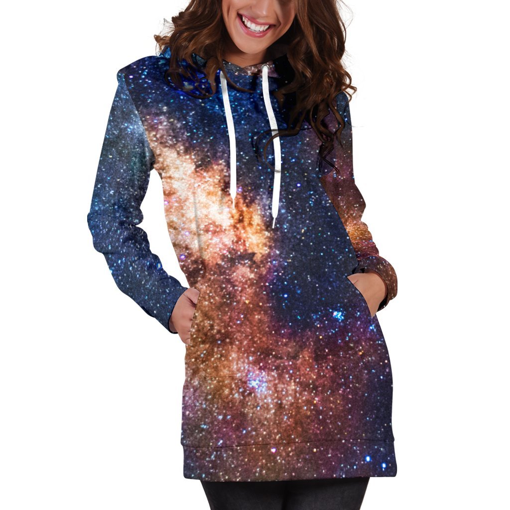 Milky Way Universe Galaxy Space Print Hoodie Dress GearFrost
