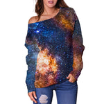 Milky Way Universe Galaxy Space Print Off Shoulder Sweatshirt GearFrost