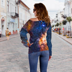 Milky Way Universe Galaxy Space Print Off Shoulder Sweatshirt GearFrost