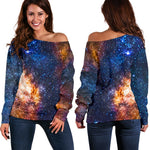 Milky Way Universe Galaxy Space Print Off Shoulder Sweatshirt GearFrost