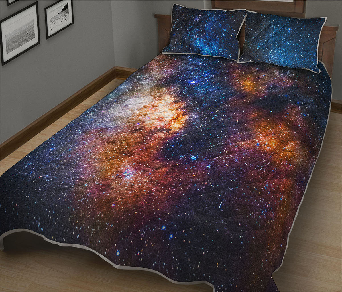 Milky Way Universe Galaxy Space Print Quilt Bed Set