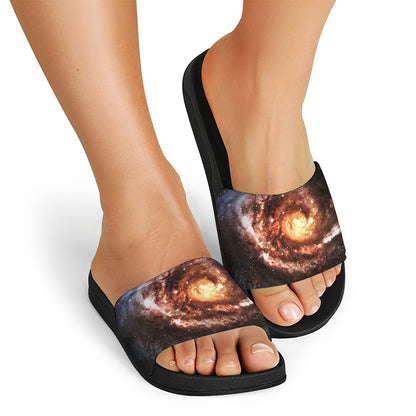 Milky Way Universe Print Black Slide Sandals