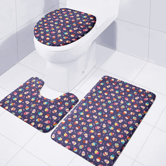 Mini Cupcake Pattern Print 3 Piece Bath Mat Set