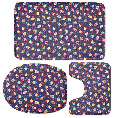Mini Cupcake Pattern Print 3 Piece Bath Mat Set