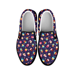 Mini Cupcake Pattern Print Black Slip On Shoes