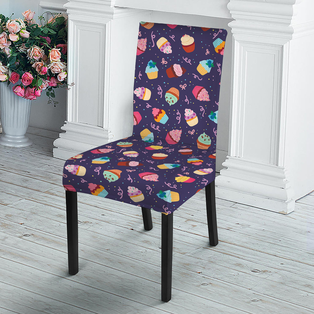 Mini Cupcake Pattern Print Dining Chair Slipcover