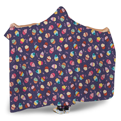 Mini Cupcake Pattern Print Hooded Blanket