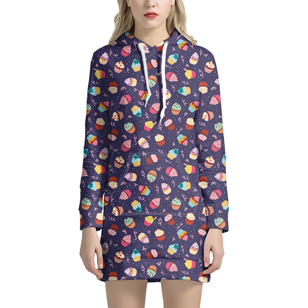 Mini Cupcake Pattern Print Hoodie Dress