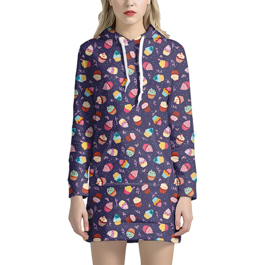Mini Cupcake Pattern Print Hoodie Dress
