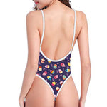 Mini Cupcake Pattern Print One Piece High Cut Swimsuit