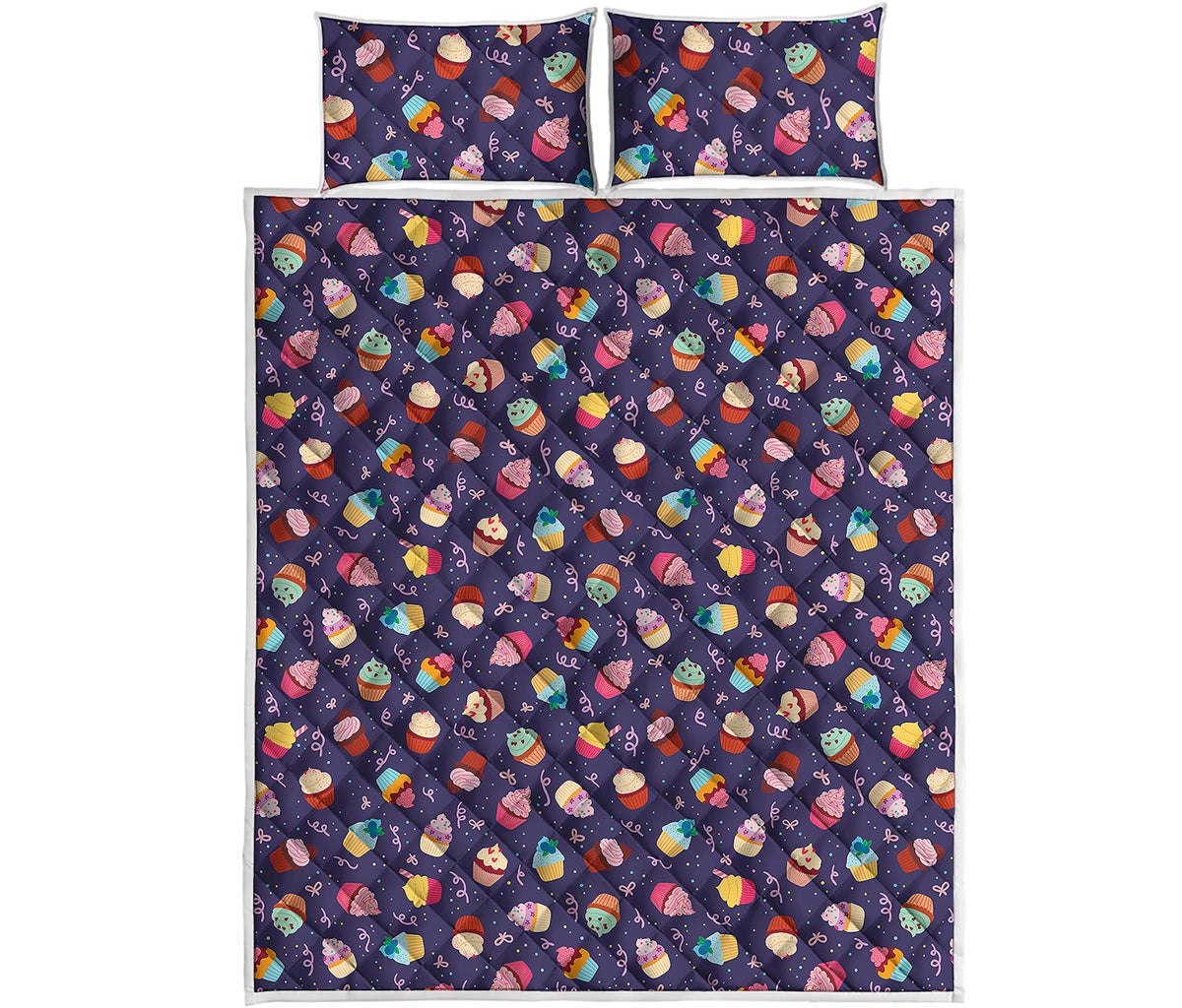 Mini Cupcake Pattern Print Quilt Bed Set