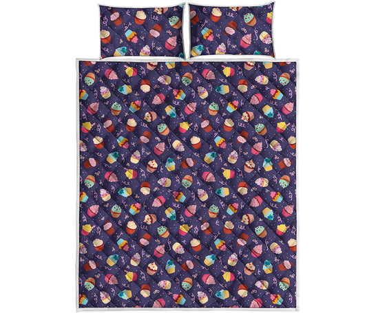 Mini Cupcake Pattern Print Quilt Bed Set