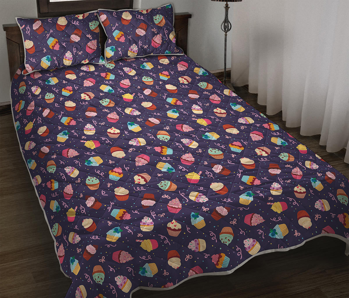 Mini Cupcake Pattern Print Quilt Bed Set