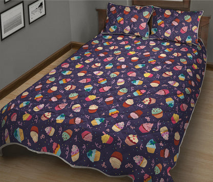 Mini Cupcake Pattern Print Quilt Bed Set