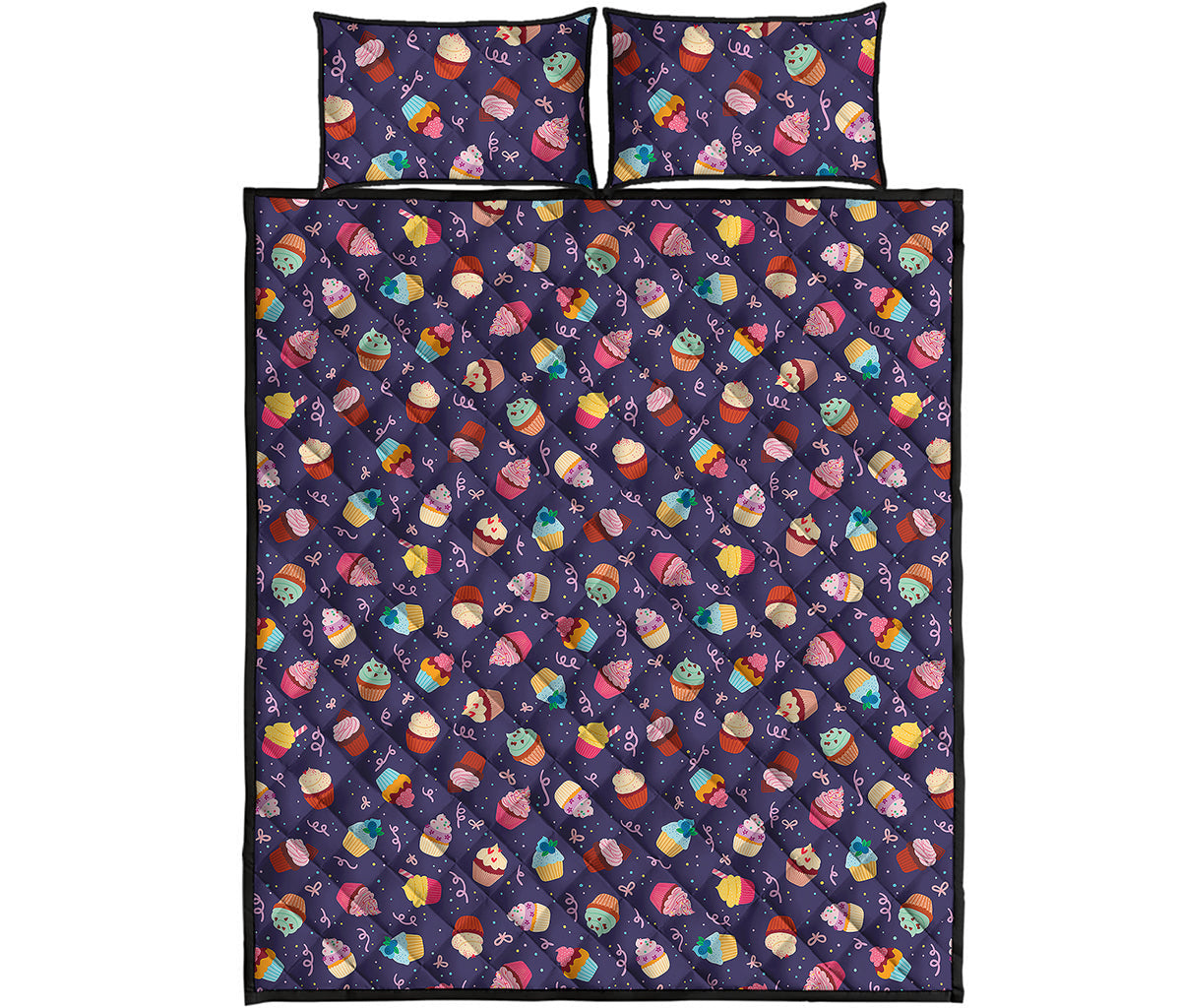 Mini Cupcake Pattern Print Quilt Bed Set