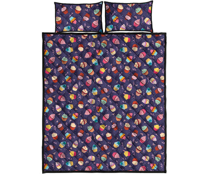 Mini Cupcake Pattern Print Quilt Bed Set