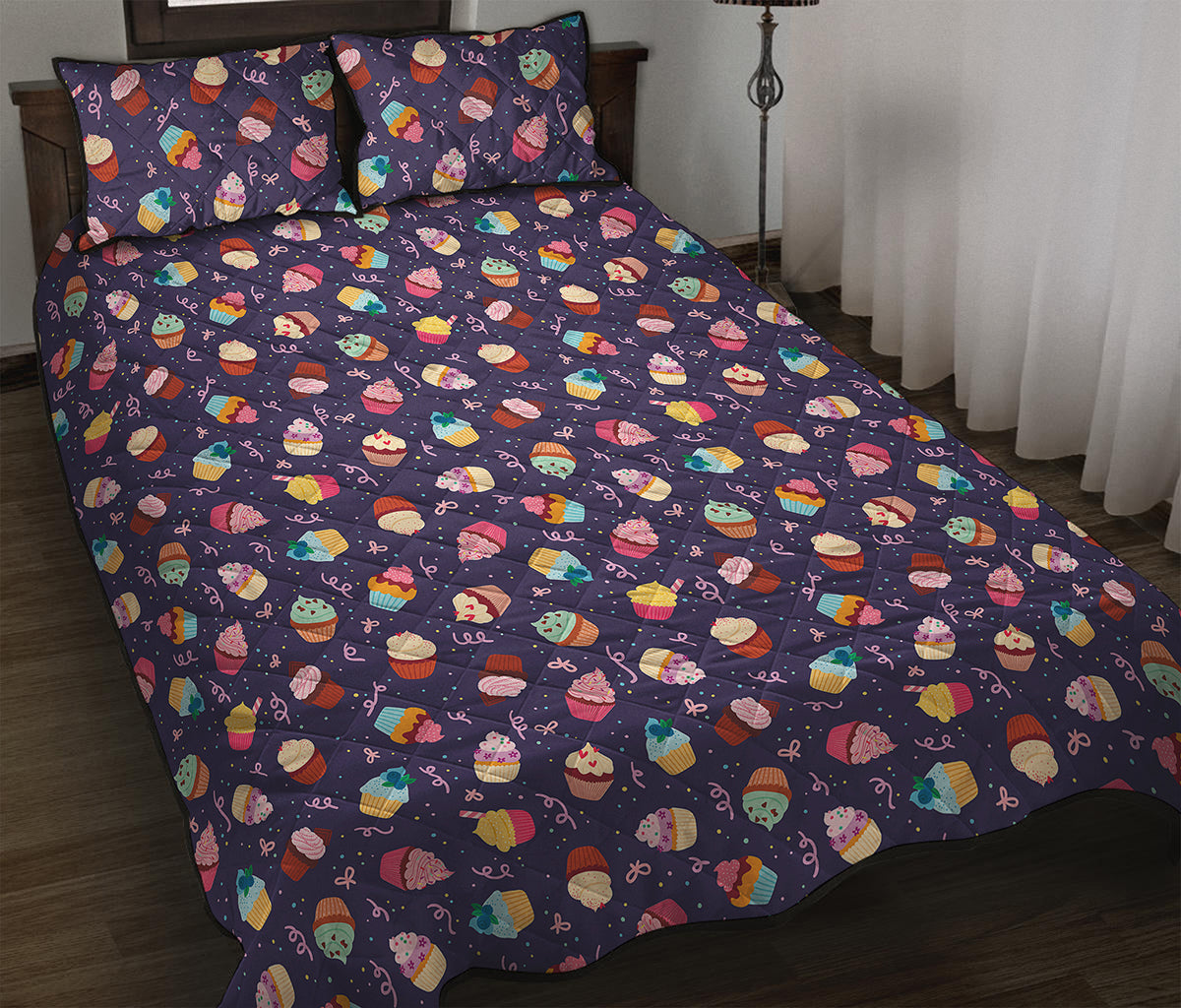 Mini Cupcake Pattern Print Quilt Bed Set