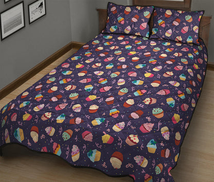 Mini Cupcake Pattern Print Quilt Bed Set