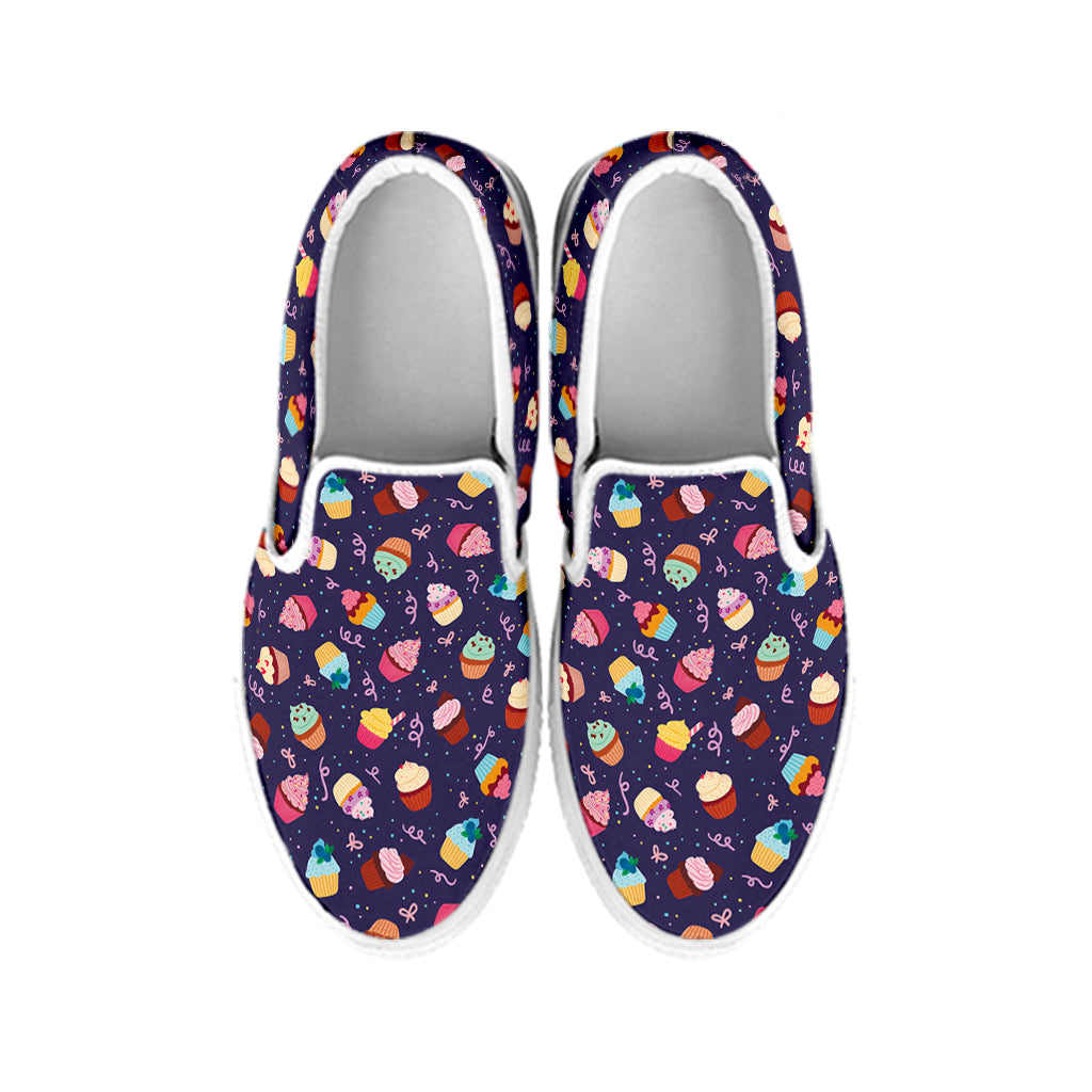 Mini Cupcake Pattern Print White Slip On Shoes