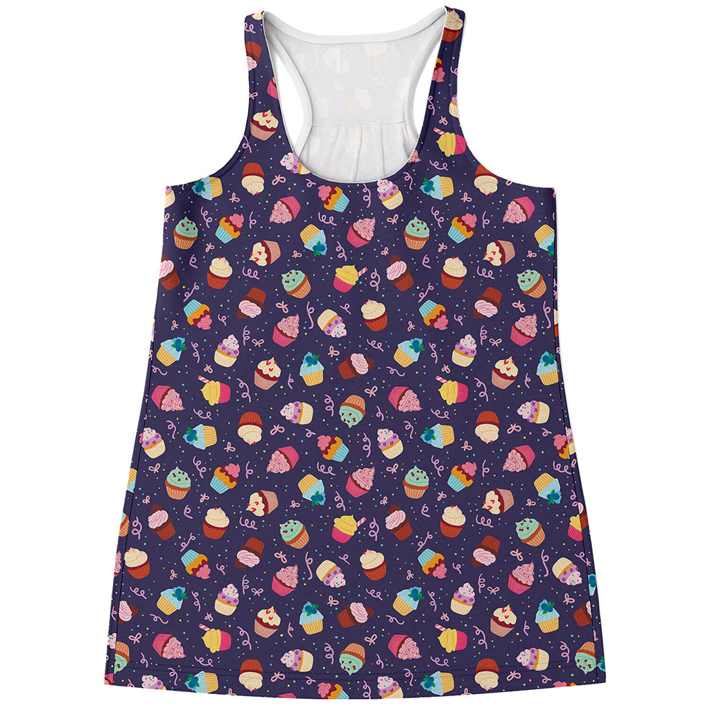 Mini Cupcake Pattern Print Women's Racerback Tank Top