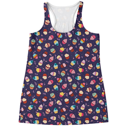 Mini Cupcake Pattern Print Women's Racerback Tank Top