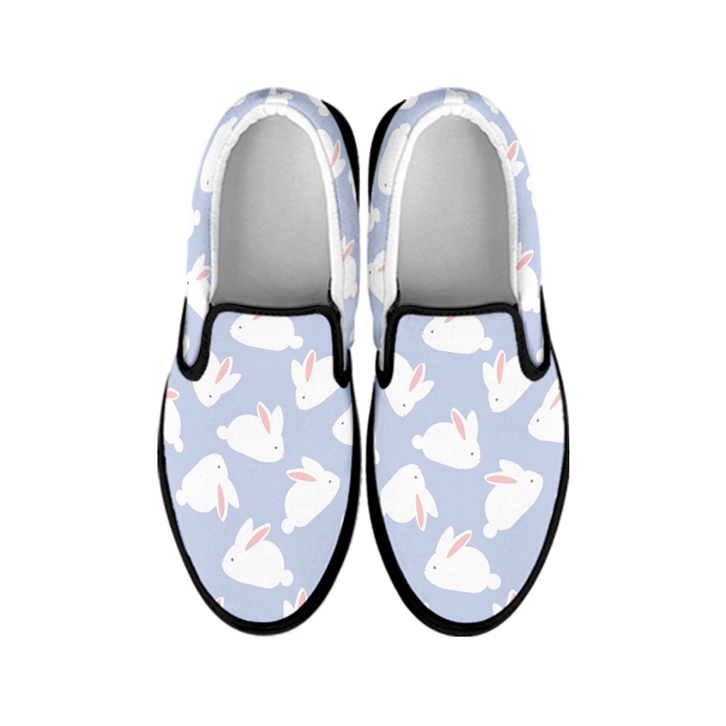 Mini Rabbit Pattern Print Black Slip On Shoes