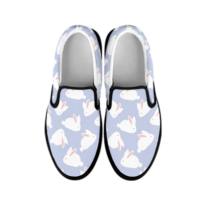 Mini Rabbit Pattern Print Black Slip On Shoes