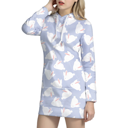 Mini Rabbit Pattern Print Hoodie Dress