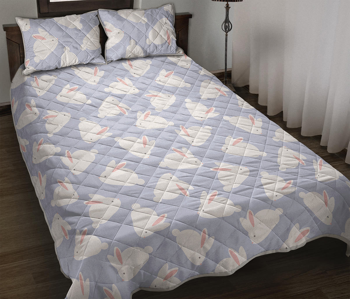 Mini Rabbit Pattern Print Quilt Bed Set
