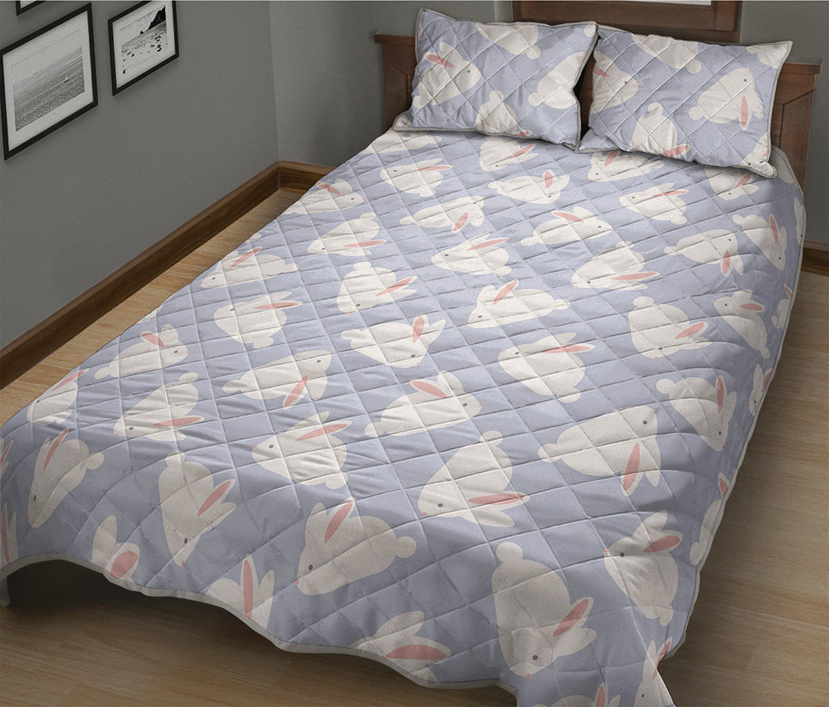 Mini Rabbit Pattern Print Quilt Bed Set