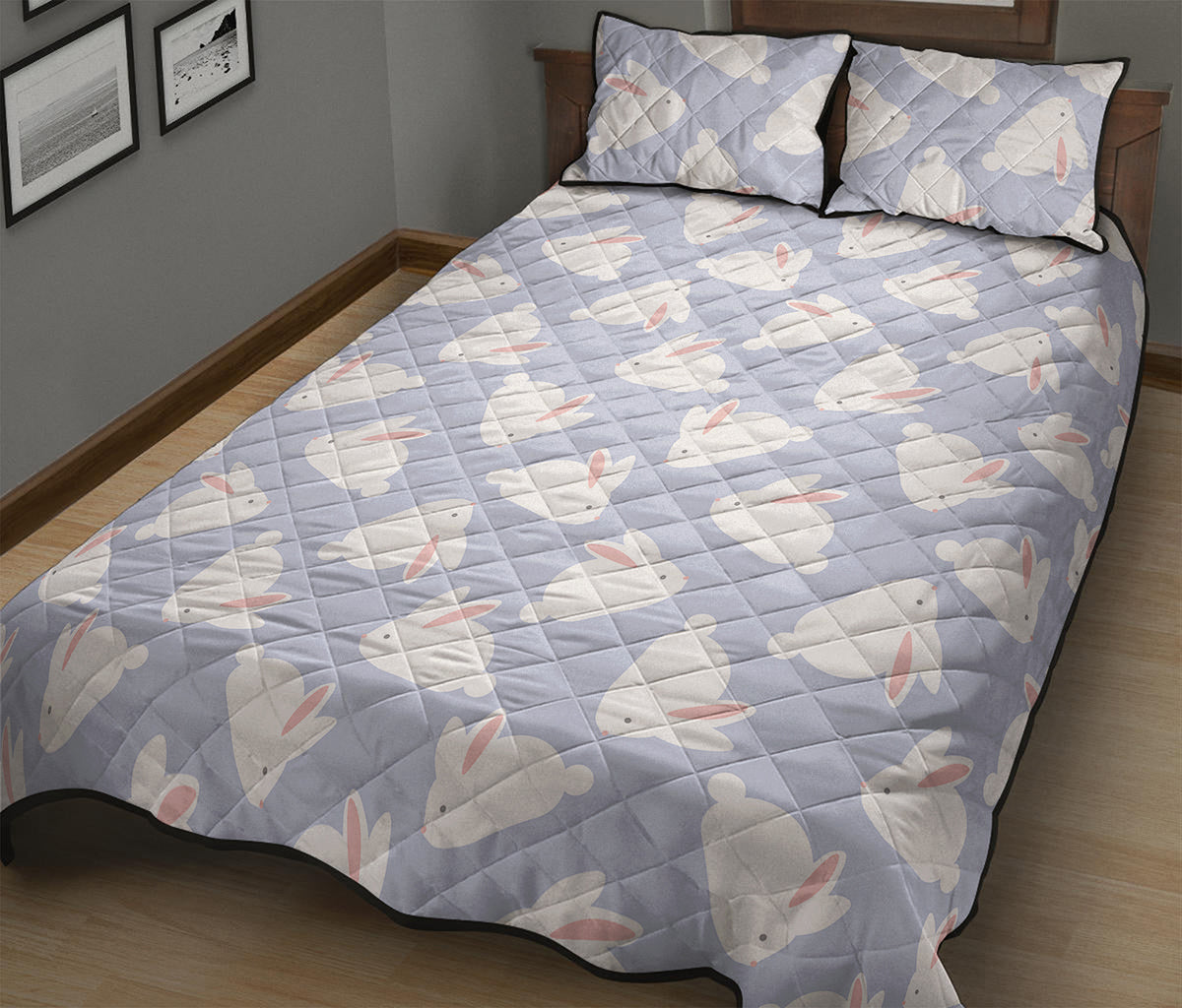 Mini Rabbit Pattern Print Quilt Bed Set