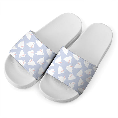 Mini Rabbit Pattern Print White Slide Sandals