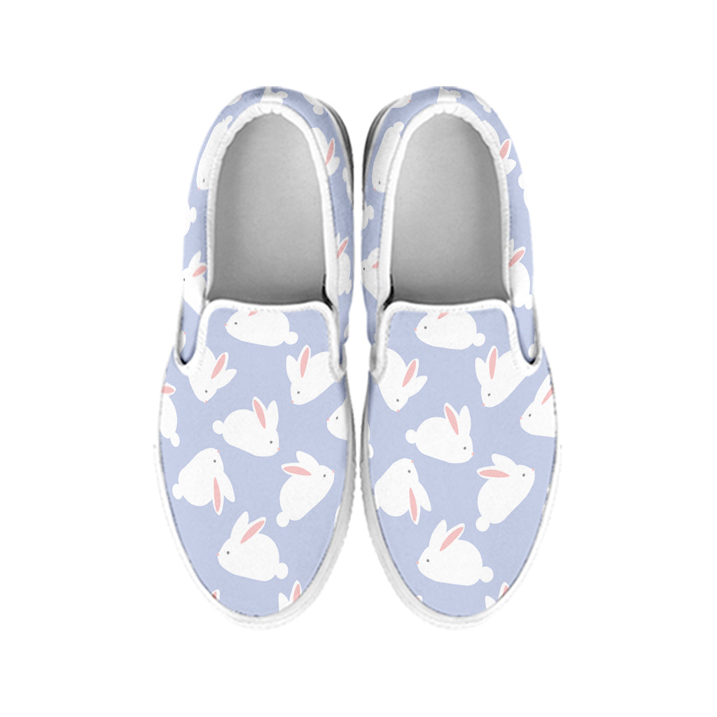Mini Rabbit Pattern Print White Slip On Shoes