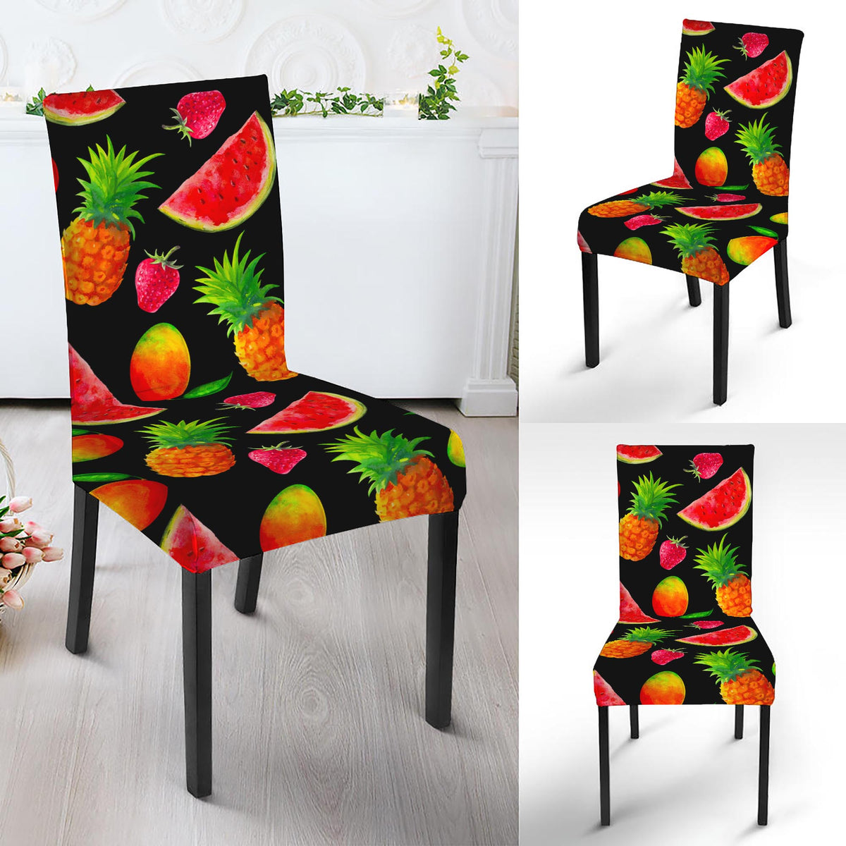 Mix Fruit Pineapple Pattern Print Dining Chair Slipcover