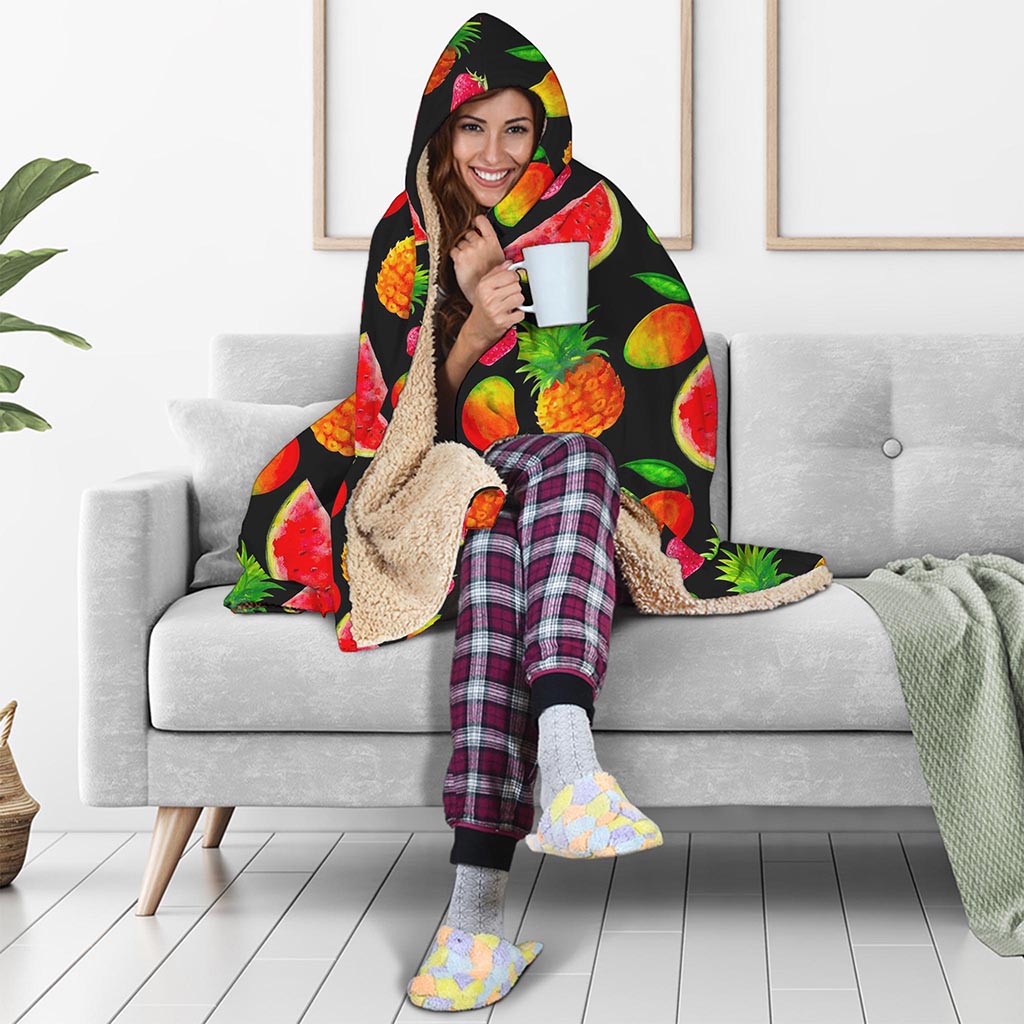 Mix Fruit Pineapple Pattern Print Hooded Blanket
