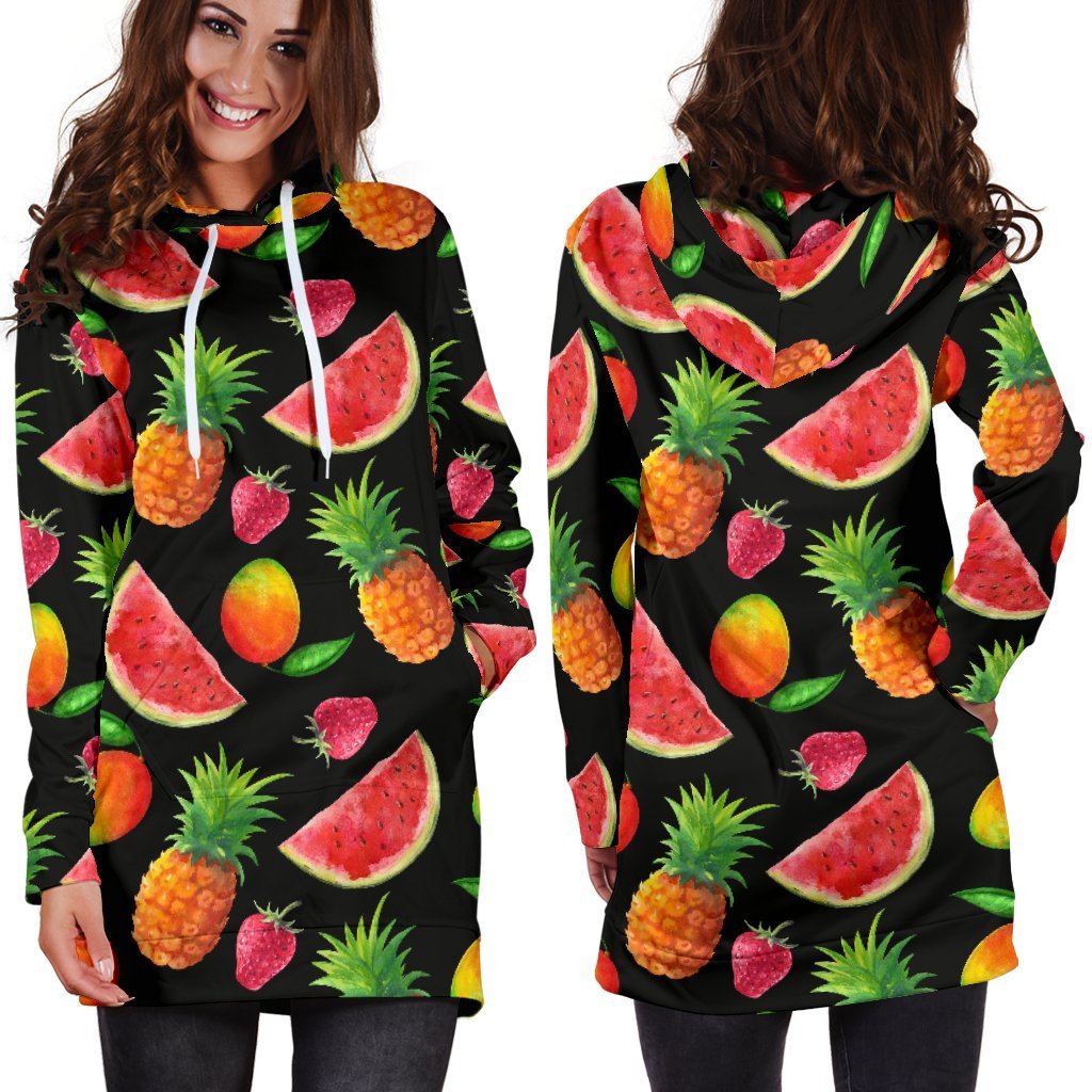 Mix Fruit Pineapple Pattern Print Hoodie Dress GearFrost