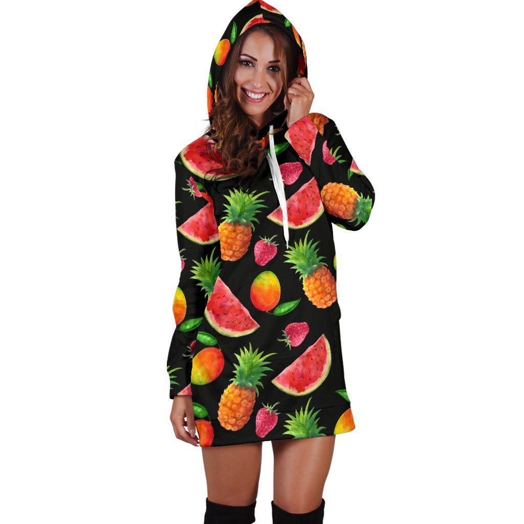 Mix Fruit Pineapple Pattern Print Hoodie Dress GearFrost