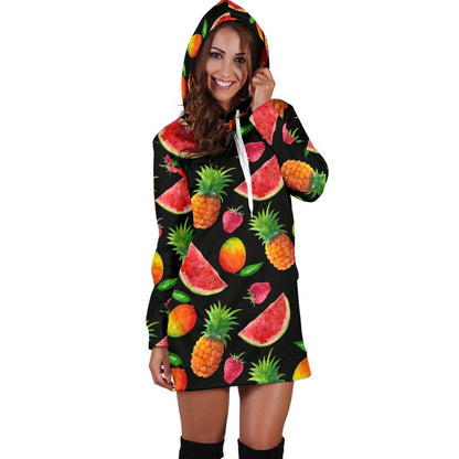 Mix Fruit Pineapple Pattern Print Hoodie Dress GearFrost