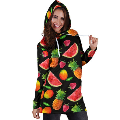 Mix Fruit Pineapple Pattern Print Hoodie Dress GearFrost