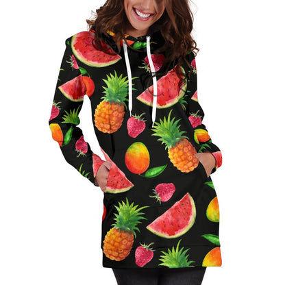 Mix Fruit Pineapple Pattern Print Hoodie Dress GearFrost