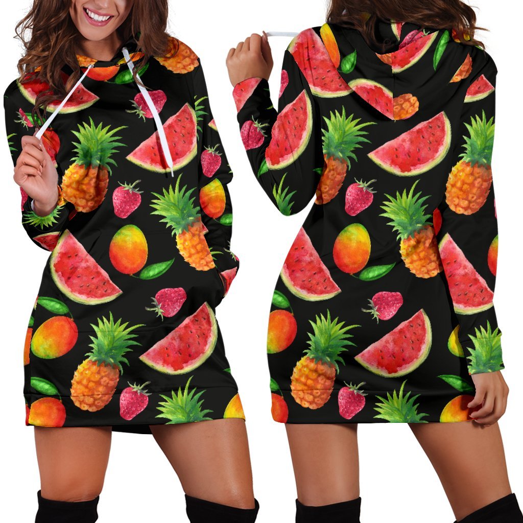 Mix Fruit Pineapple Pattern Print Hoodie Dress GearFrost