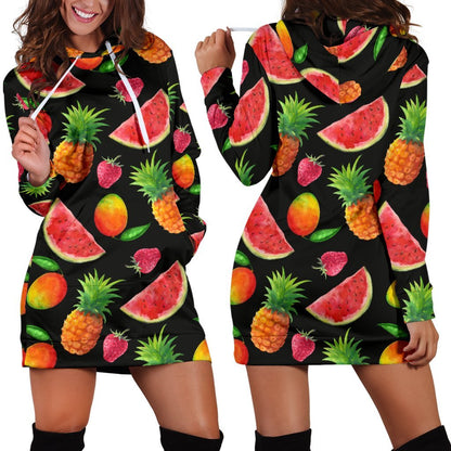 Mix Fruit Pineapple Pattern Print Hoodie Dress GearFrost