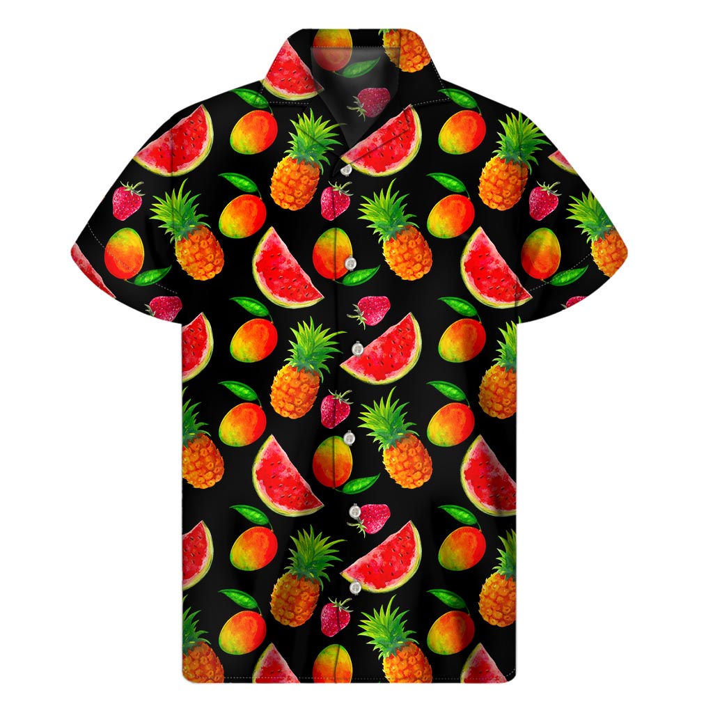 Mix Fruit Pineapple Pattern Print Men's Short Sleeve Shirt