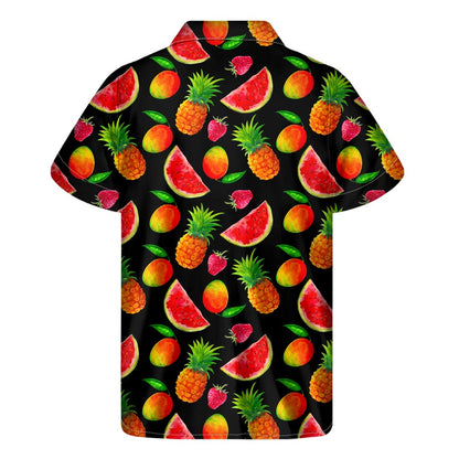 Mix Fruit Pineapple Pattern Print Men's Short Sleeve Shirt