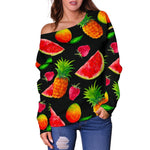 Mix Fruit Pineapple Pattern Print Off Shoulder Sweatshirt GearFrost
